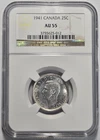 1941 CANADA 25 CENTS NGC AU 55 Certified Coin