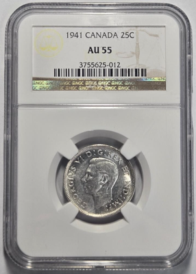 1941 CANADA 25 CENTS NGC AU 55 Certified Coin | eBay