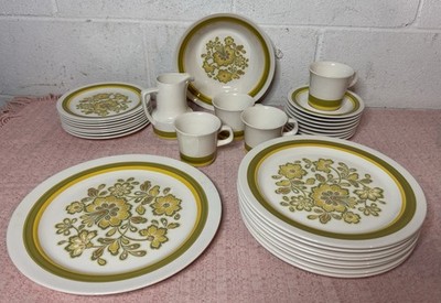 31pc Set Lot Vintage Retro Noritake Rumba Dishes Dinnerware Yellow Green Floral