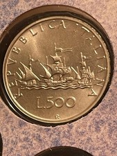 1998 REPUBLIC OF ITALY SILVER 500 LIRE CARAVELLE COIN UNC