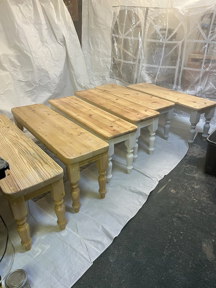 4ft Farmhouse Style Bench Solid Pine Natural Top With White Legs - Image 4 of 4