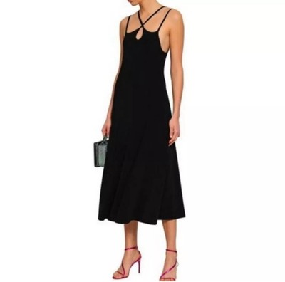 Maje Ryan Strappy Midi Fit and Flare Dress Sz L Classic Party Ribbed Knit