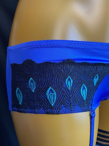 Curvy Kate Flaunt Suspender Knickers, Cobalt Blue Sheer Mesh Liquid Satin, UK 12 - Picture 6 of 12