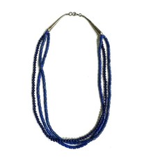 Southwestern/ Navajo, Vintage Lapis Lazuli Sterling Silver 3 Strand Necklace