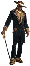 Costume Men Mac Daddy Pimp Jacket Pants Hat Gold Scarf Halloween 00832