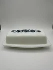 Pyrex Vintage Floral Dark Blue Onion-Covered Butter Dish Milk Glass Excellent