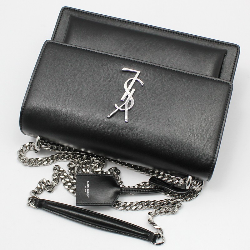 Borsa a tracolla Saint Laurent nera argento monogramma tramonto catena media 442906