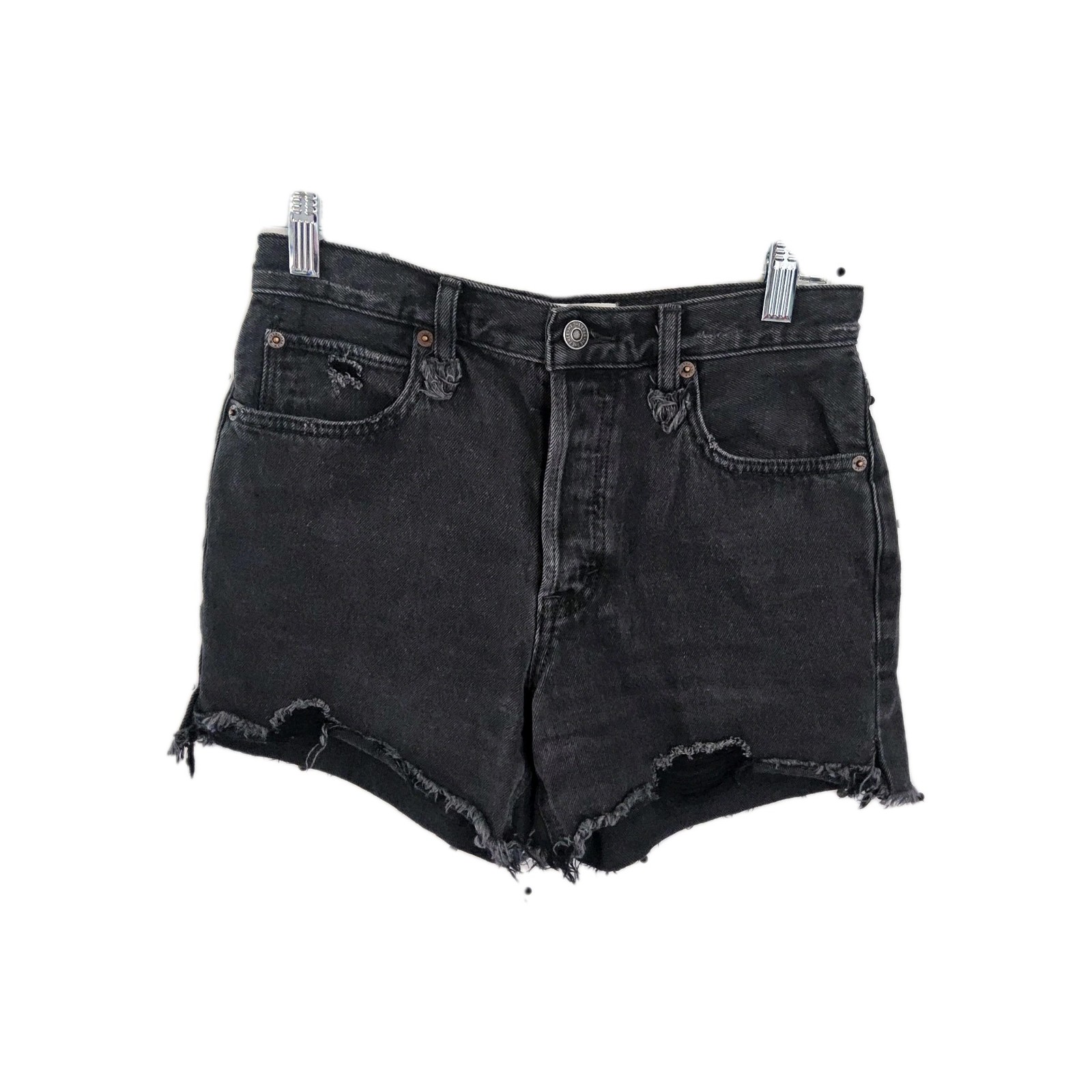 We The Free People Sz 25 Makai Shorts Factory Cut Off Distressed Denim Black