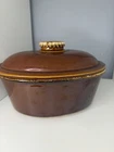 Vintage Hull Pottery Mirror Brown Drip Glaze Oval Casserole Dish with Lid