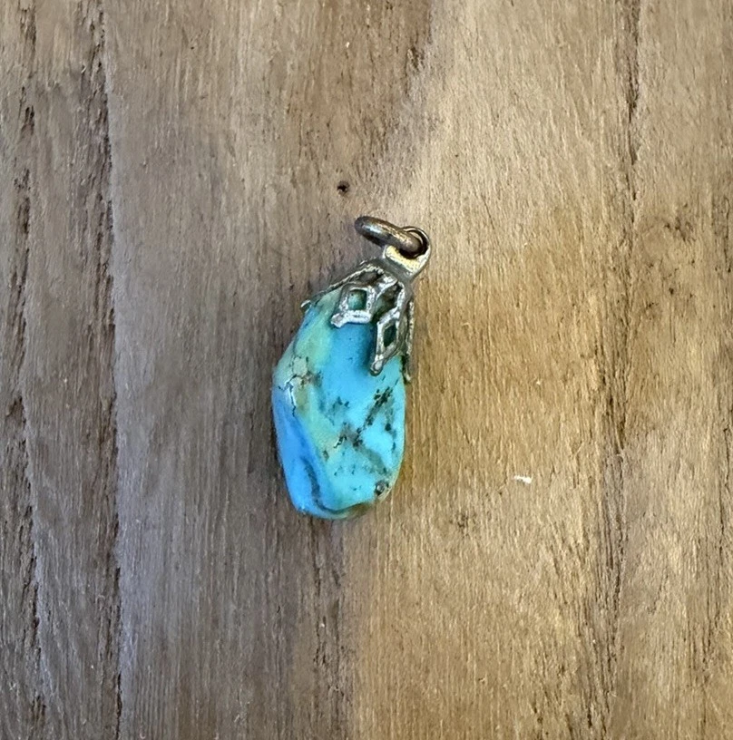 Vintage Small Turquoise Teardrop Stone Pendant Charm Nugget Prong Setting