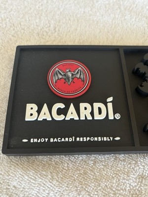 New Bacardi Bar Mat Spill Rail Rubber Black Bat Red And White 23'' Long