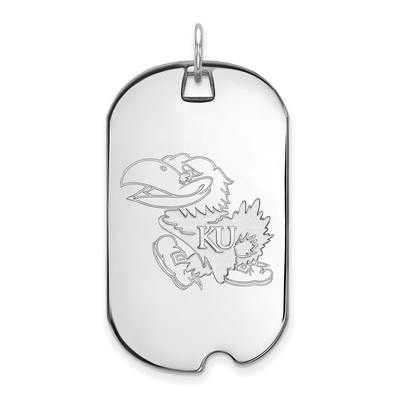 10k White Gold LogoArt University of Kansas Jayhawk Large Dog Tag Pendant