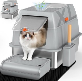 Cat Litter Box Stainless Steel AUCTION with Lid XL Easy to Clean Odour Control