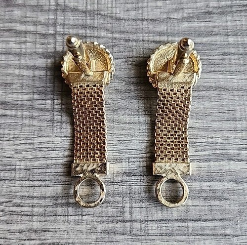 Vintage Gold Tone Green Stone Mesh Wrap Around Cufflinks - Picture 3 of 3
