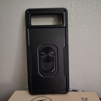 Google Pixel 6 Case Black Plastic & TPU  w/ ring stand & glass camera protector