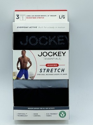 NEW 3 PACK MENS JOCKEY ESSENTIAL MICROFIBER STRETCH LONG LEG BOXER BRIEFS 8''  LG