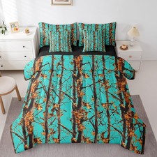 Teal Camouflage Bedding Set Retro Forest Camo Queen Comforter Set with Sheets...