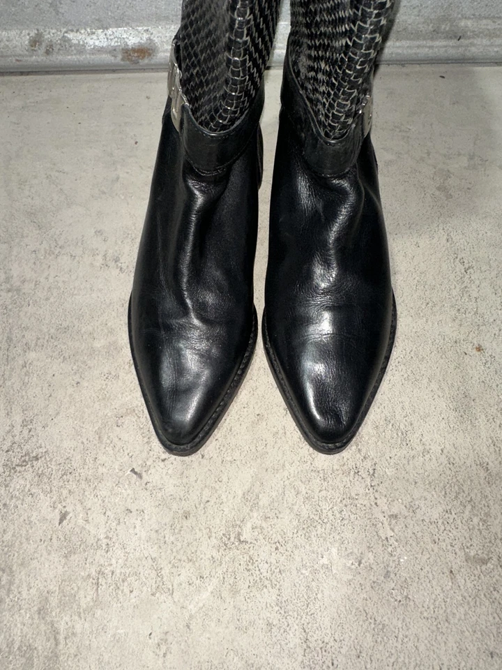 Botas negras boho Lavorazione Artigiana para mujer talla 6,5 hasta la rodilla arnés hebilla Foto 4 de 4