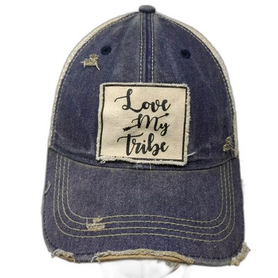 Headmost Trucker Hat Blue Beige One Size Love My Tribe Distressed Snapback OSFM