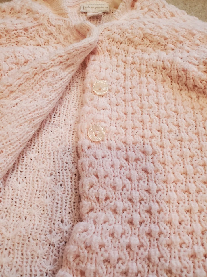 Cárdigan de punto First Impressions para niña talla 0-3 meses Suéter con capucha rosa Foto 4 de 4