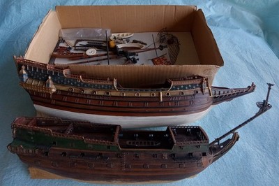Lindberg Captain Kidd Morgan Pirate Ship Project Lot Partially Built Pro Painted