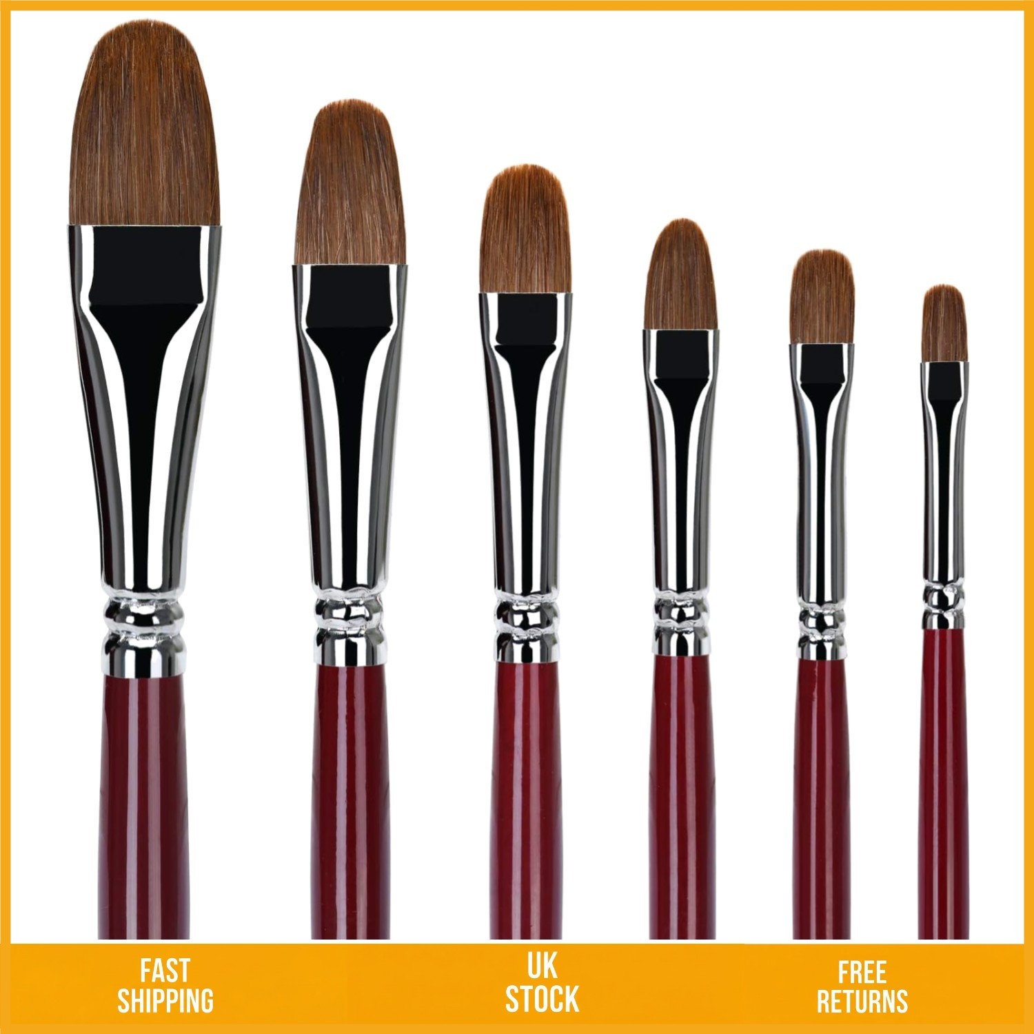 Professional Weasel Hair Filbert Artist Paint Brush Set for Oil Acrylic 6Pcs