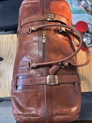 Large Valentina Made In Italy Leather Weekender Duffel Travel Bag Carry On 25 