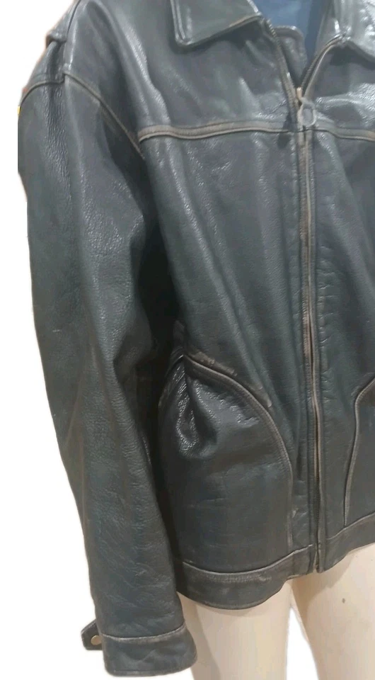 THE TERRITORY AHEAD 100%  LEATHER QUILTED LINED BOMBER JACKET SZ.L Biker Harley  - Image 3 of 4