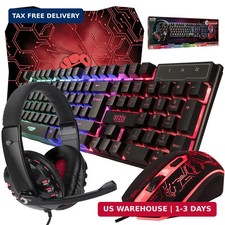 Gaming Keyboard and Mouse and Mouse pad and Gaming Headset, Wired LED RGB Backli