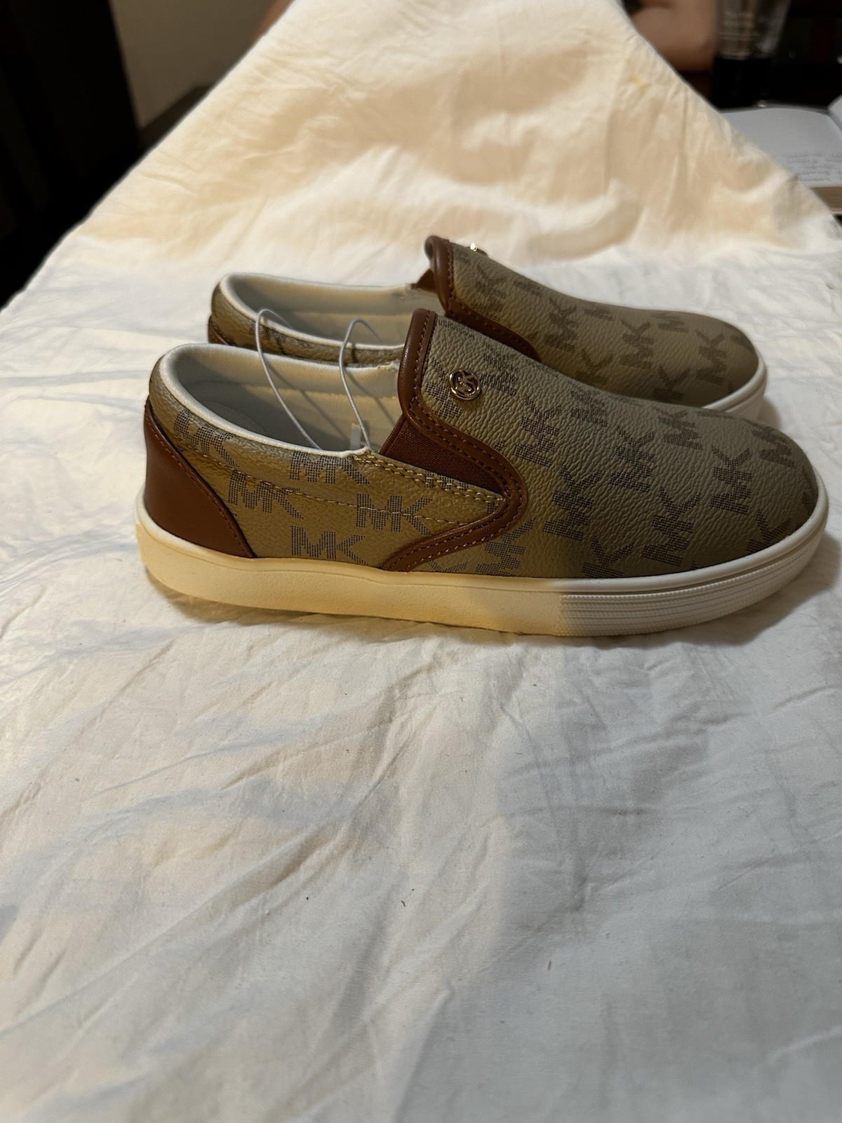 Michael Kors Women's Logo Slip-On Flats Brown Beige Synthetic Round Toe thumbnail 2