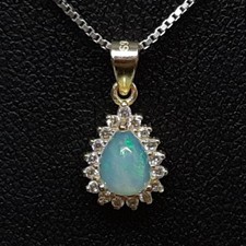 World Class .85ctw Opal & White Sapphire 14K Yellow Gold 925 Silver Pendant