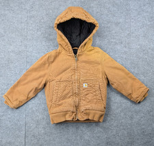 Carhartt Duck Canvas Jacket Kids Boys 4T Brown OJ8552 Hooded Utility Outdoors