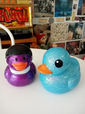 Jaru Dazzle Rubber Duckie 6-inch Sparkle Glitter Blue & Astronaut Duck Set of 2