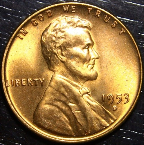 1953 D Lincoln Wheat Penny 1c US Coin Denver Mint Gem BU Uncirculated