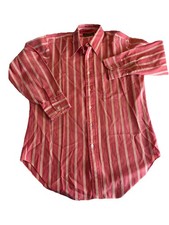 Vtg 70s Sears Pink Gold Stripe Mens Dress Shirt Sz 16 Tapered Perma Press USA