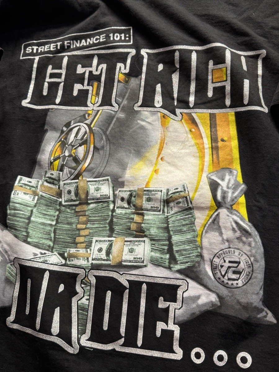 Vintage Get Rich Or Die Rap Tee Hip Hop Streetwear Black Shirt 2XL