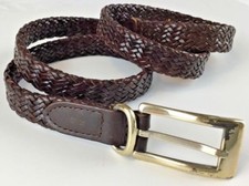 Brown Woven Genuine Leather Belt Size 38" x .75" Chevron Weave Top Grain Cowhide