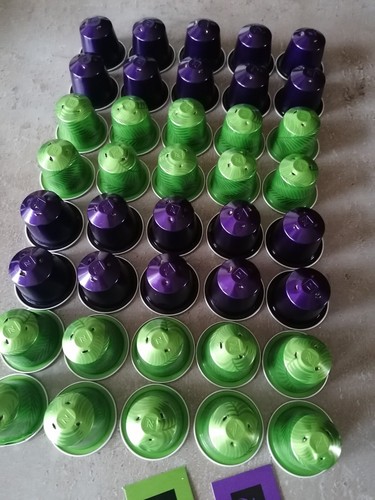 40 leere ALU Kaffee Kapseln Nespresso RIO DE JANEIRO grün Muster u ARPEGGIO lila - Bild 8 von 11