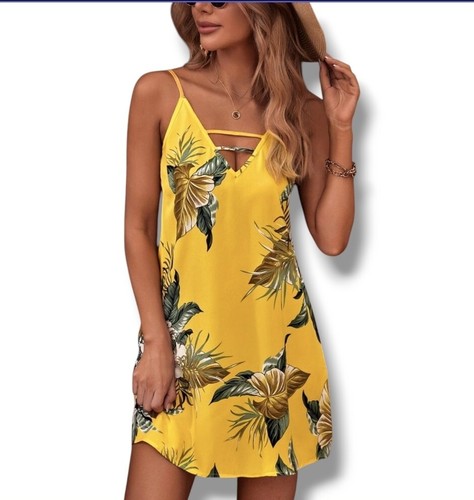 New Womens Casual V-neck SunDress Sleeveless Racerback Boho Beach Dress Medium