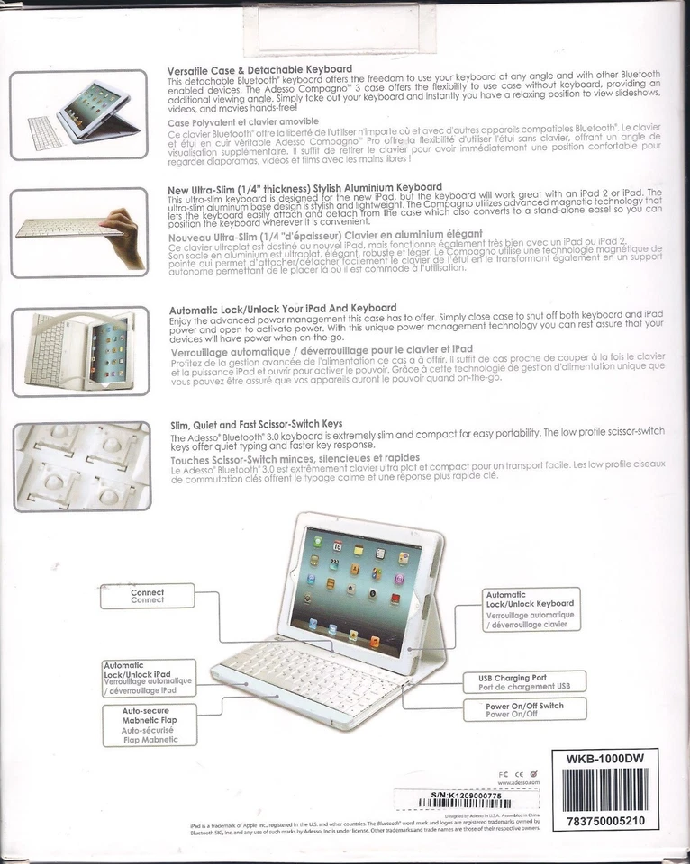 Adesso Compagno 3 Bluetooth Scissor-Switch Keyboard with Carrying Case for iPad - Image 2 of 4