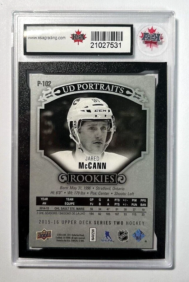 2015-16 Upper Deck Portraits #P102 Jared McCann Rookies | KSA GRADED GEM MINT 10 - Image 2 of 3
