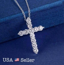 Women 925 Sterling Silver CZ Cubic Crystal Cross Pendant Necklace  N3