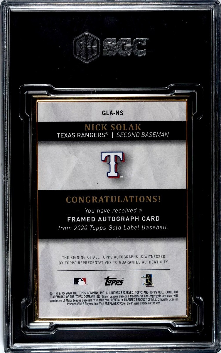 2020 Topps Gold Label Nick Solak Framed Autograph SGC 10 w/10 AUTO