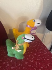 Vintage 1978 A-1 Novelties Plush Dinosaurs Green And Yellow W/ Bow