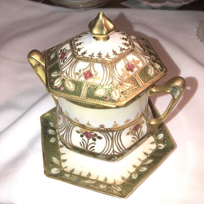 Vintage Hand Painted Nippon 3 Pc. Condensed Milk Holder Maple Leaf Mark