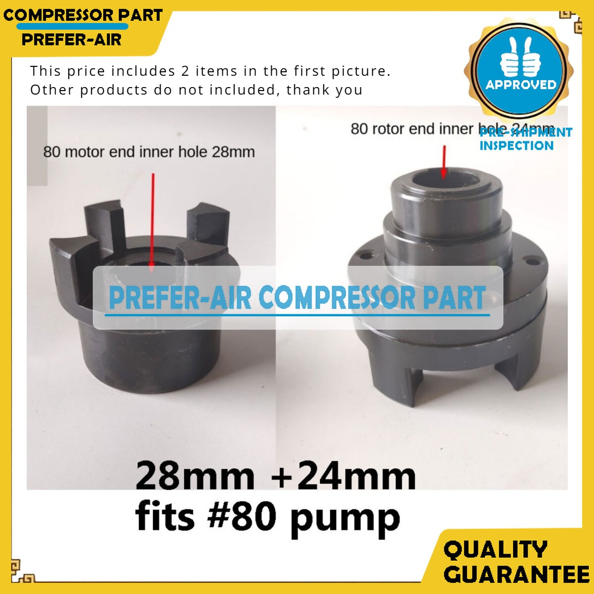 New Pair Coupling Set Fit for BECKER Vacuum Pump (28mm+24mm) Motor Cooling Fan