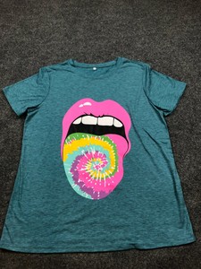 Graphic T-Shirt Cyan Blue Women's Size 
