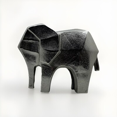 Metal Elephant Figure Silver Project 62 Medium Size Geometric 8x6x3 (R)