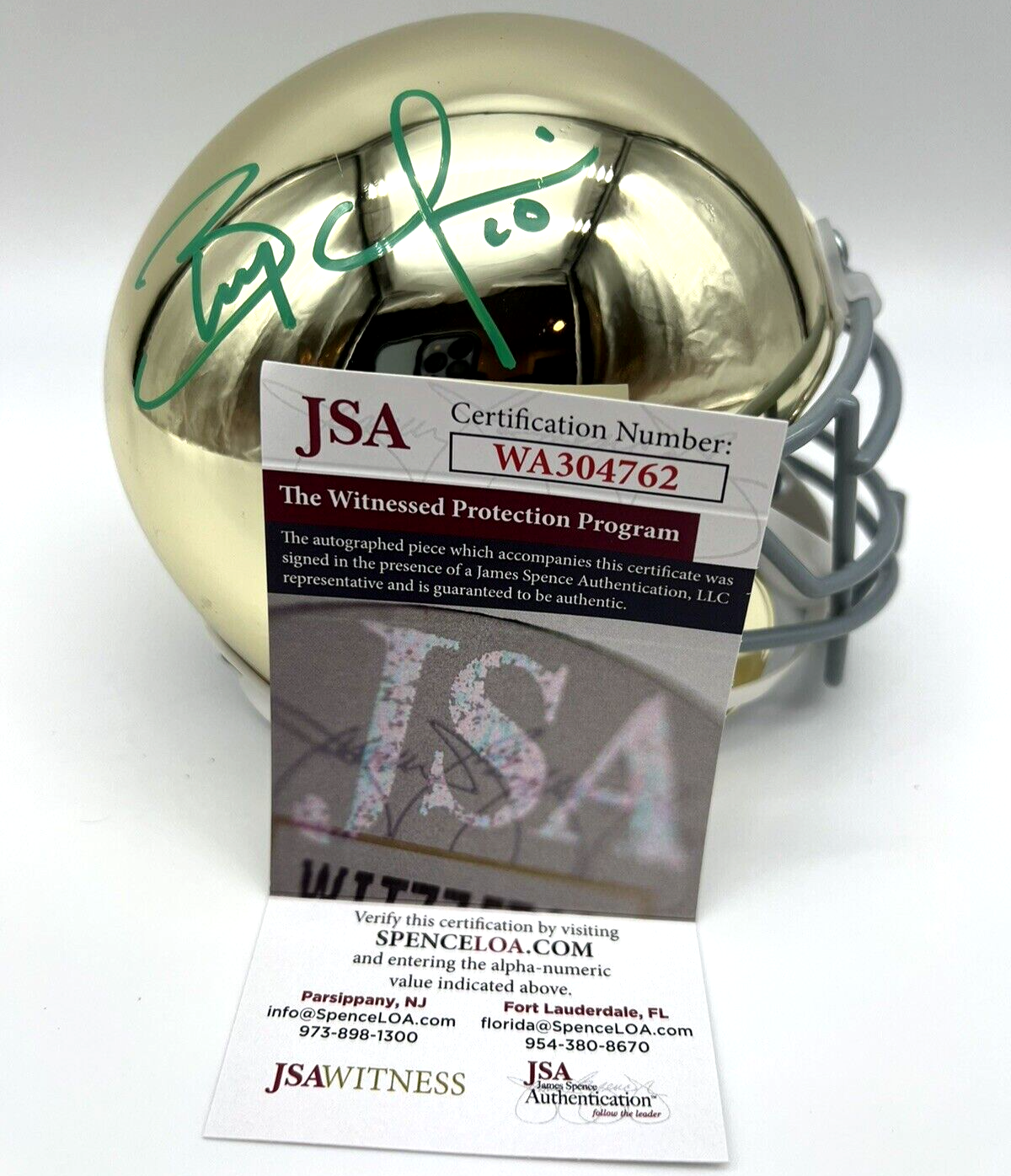 Brady Quinn Autographed Signed Notre Dame Fighting Irish Mini Football Helmet w/JSA COA #7 