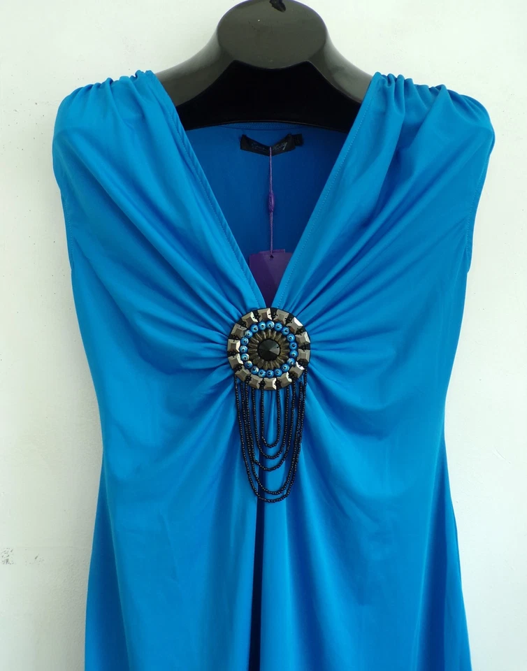 Vestido EVER PRETTY Azul Brillante Negro Con Cuentas Hasta la Rodilla Sin Mangas Nuevo con Etiquetas Talla 8 Foto 2 de 4